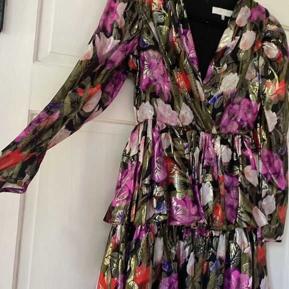 BORGO DE NOR AMELIA METALLIC FLORAL-PRINT SILK-BLEND JACQUARD MINI DRESS FUCHSIA - Picture 7 of 15